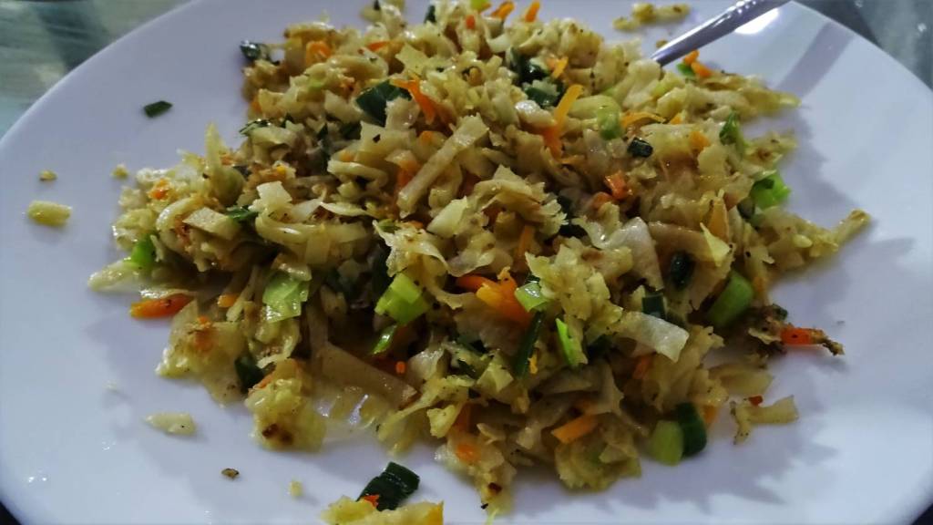 Vegetable kottu: chopped flat bread mixed with carrot and other vegetables